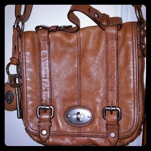 Fossil Maddox Leather Fold Over Brown Crossbody